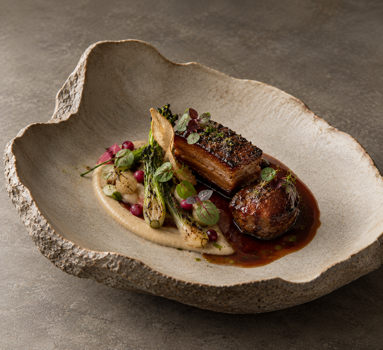 Wood-fired Goan black pork belly