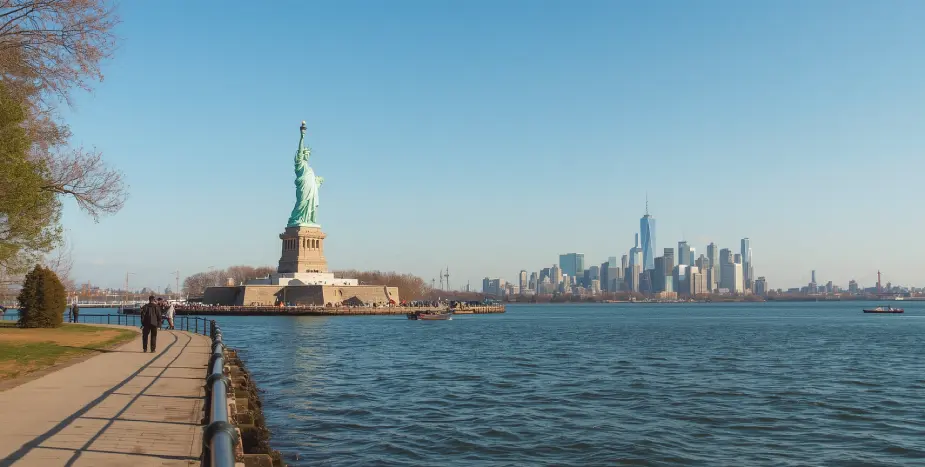 View of Statue of Liberty from Jersey City Waterfront View of Statue of Liberty from Jersey City Waterfront